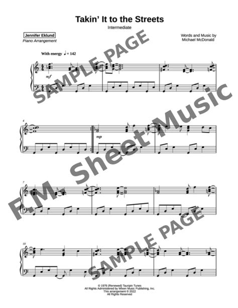 Takin It To The Streets Intermediate Piano By Michael Mcdonald The