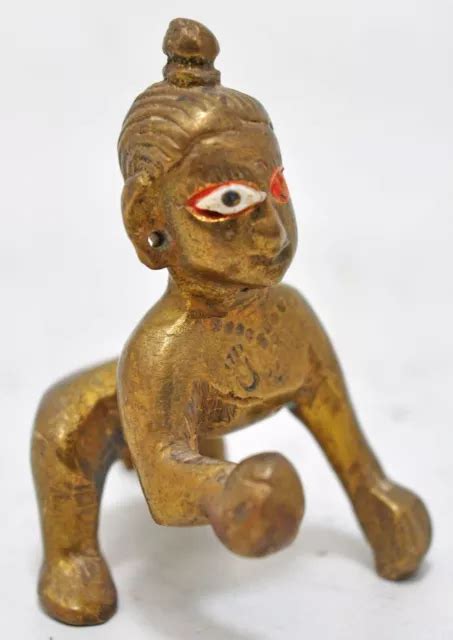 ANTICO OTTONE BAMBINO Dio Krishna Idol Statuina Originale Vecchio Mano