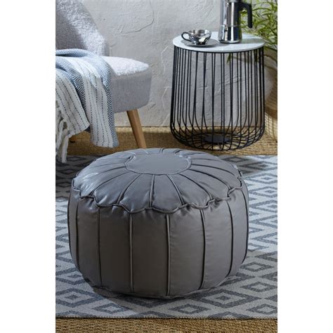 Studio Faux Leather Piped Moroccan Bean Bag Footstool Studio