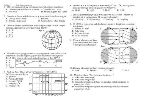 Sprawdzian Geografia Klasa 6 Ruchy Ziemi