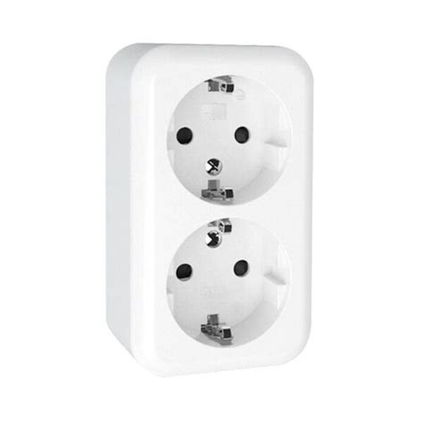 Enchufe De Superficie Doble Tipo F Schuko 16A IP20 Blanco IluminaShop