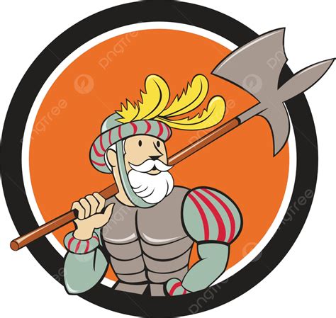 Spanish Conquistador Ax Sword Circle Cartoon Sword Explorer Ax Vector