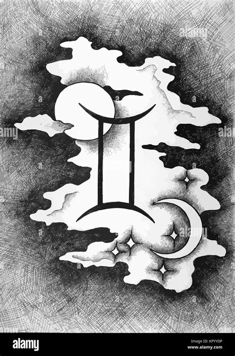 The Zodiac Signs Gemini Hand Drawn With Ink Brush Vector Illustration