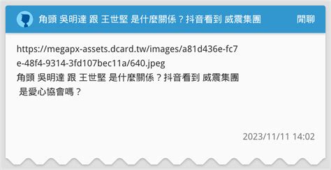 角頭 吳明達 跟 王世堅 是什麼關係？抖音看到 威震集團 是愛心協會嗎？ 閒聊板 Dcard