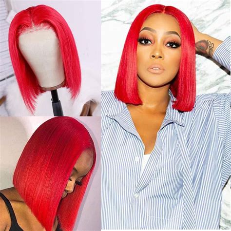 Red Colored Bob Wigs 100 Human Hair