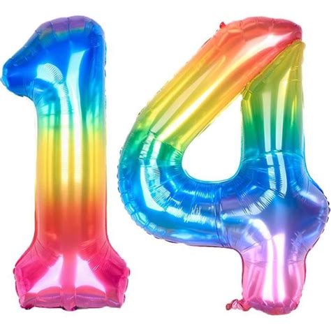 40 Pouces Foil Ballons Chiffre 14 41 Neon Rainbow 101Cm Gonflable