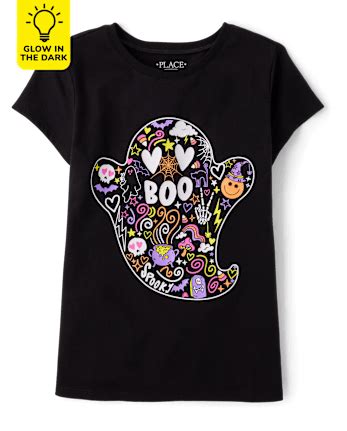 Girls Glow In The Dark Halloween Short Sleeve Ghost Boo Graphic Tee ...