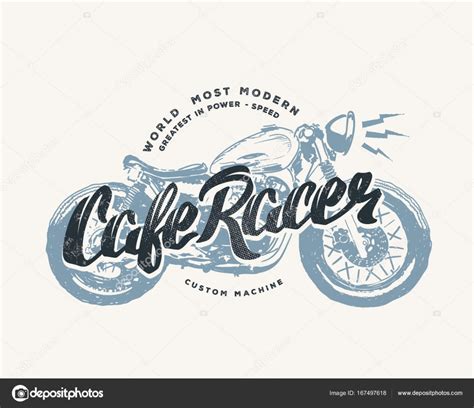 Cafe Racer Vintage Motorcycle Hand Drawn T Shirt Print Stock Vector