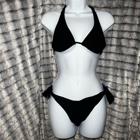 Hobie Swim Hobie Vintage Bikini Set Wbows On Bottoms M Black Poshmark
