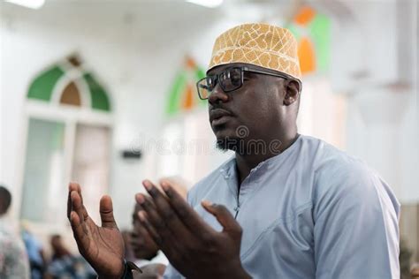 Black Muslim Adult Man Praying Inside Mosque on Friday Prayer Stock Image - Image of people ...