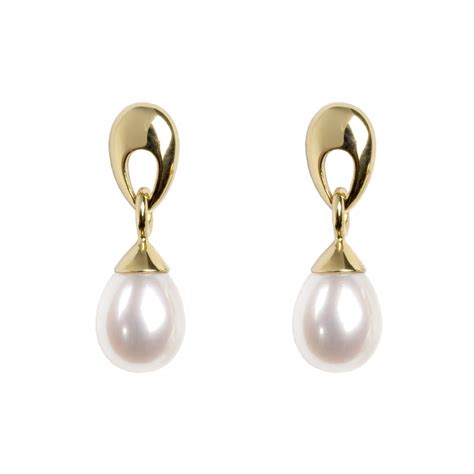 18ct Yellow Gold Hampton Teardrop Pearl Earrings Aspinal