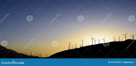 Windfarm at sunset stock image. Image of energy, hill - 31357523