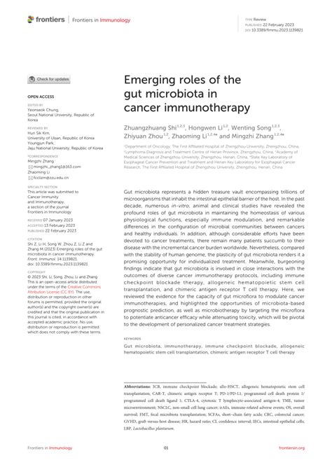 Pdf Emerging Roles Of The Gut Microbiota In Cancer Immunotherapy