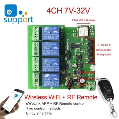 4CH DC 7 32V RF Module Interrupteur Lumineux Intelligent Wifi 4CH