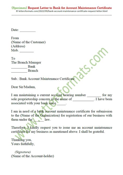 Request Letter To Bank For Account Maintenance Certificate