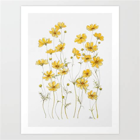 Yellow Cosmos Flowers Art Print by Jessica Rose | Society6