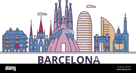 Spain Barcelona City Tourism Landmarks Vector City Travel