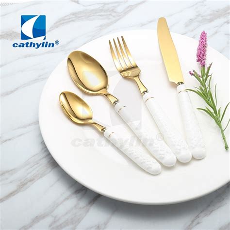 Elegant Home Ceramic Handle Flatware Stainless Steel Gold Cutlery Set