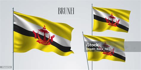 Brunei Melambaikan Bendera Set Ilustrasi Vektor Ilustrasi Stok Unduh