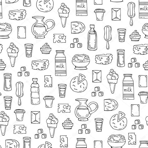 Vector Seamless Pattern With Hand Drawn Isolated Dairy Products Stock