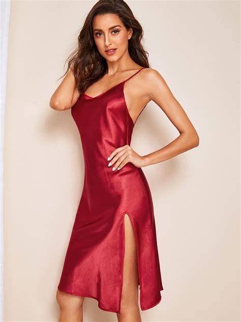 Satin Cami Kleid Mit Seitenschlitz Shein Satinkleider Kleider