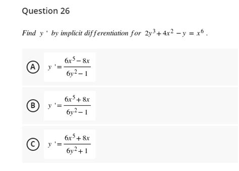 Answered Question 26 Find Y By Implicit… Bartleby