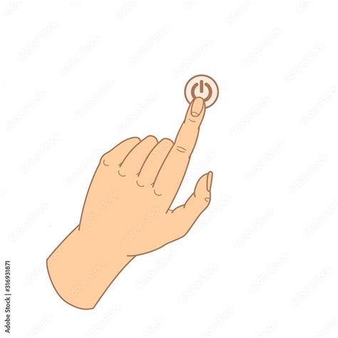 Line Art Drawing Hand With Forefinger Pressing An Imaginable Button