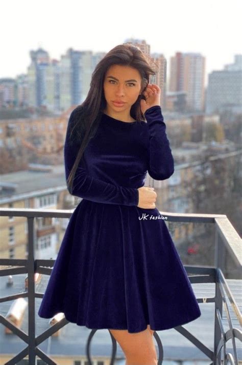 Купить Синее бархатное платье с юбкой полусолнце - 1367 - JK-Fashion ...