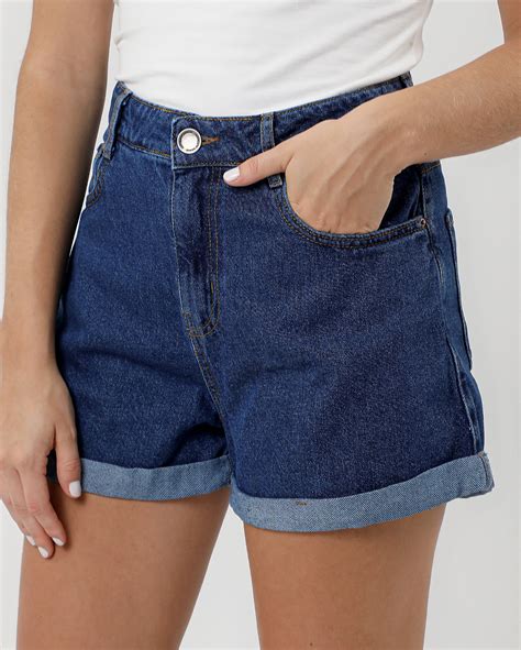 Riachuelo Short Jeans Feminino Mom Cintura Alta Barra Dobrada Jeans