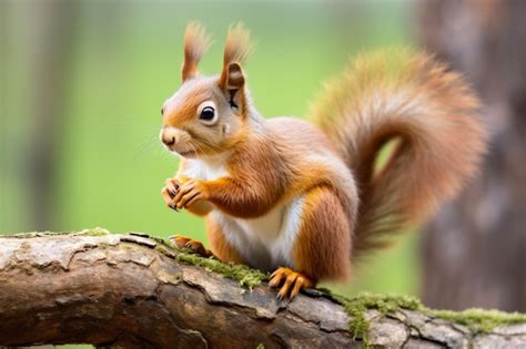 Premium Ai Image A Squirrel Sitting On A Tree Branch Eating A Nut