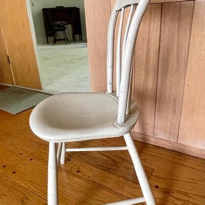 Vintage White Painted Wood Spindel Back Side Desk Chair Arcadia