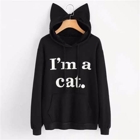 Cat Ear Hoodie For Women Cute Light Sweatshirt With Cat Ears In Black