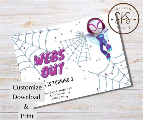 Ghost Spider Birthday Invitation Spidey And His Amazing Etsy