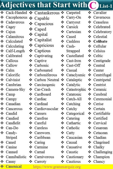 Adjectives That Start With C Adjectives Writing Words List Of