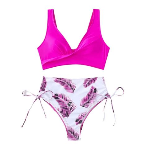 Womens Tropical Print High Waist Bikini Swimwear Set On Luulla