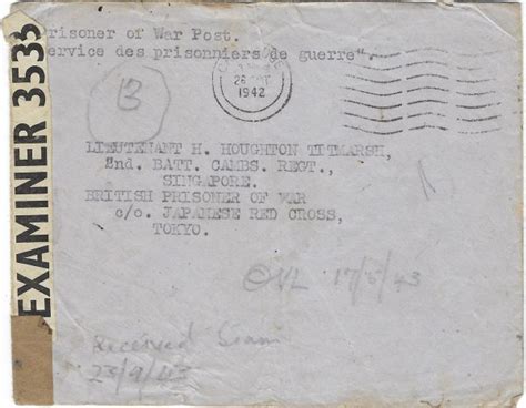 Great Britain 1942 Cambridge Env Censored British Prisoner Of War