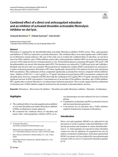 Combined Effect Of A Direct Oral Anticoagulant Edoxaban And An