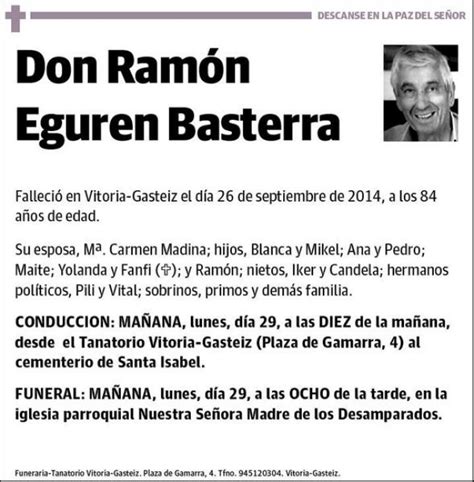 Eguren Basterra Ramon Esquela Necrol Gica El Correo