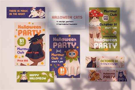 Halloween cats posters, banners set | Animal Illustrations ~ Creative ...