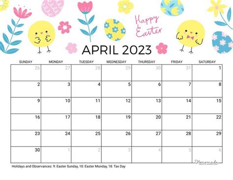 Happy easter 2023 calendar printable