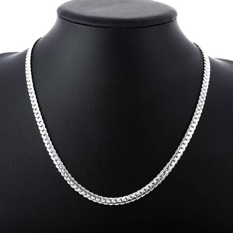 New Necklace Men Stainless Steel Herringbone Chain Silver Plated Flat Chain Ebay