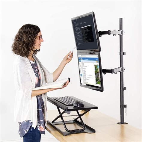 Vivo Extra Tall Vertically Stacked Dual Monitor Desk Mount Stand With