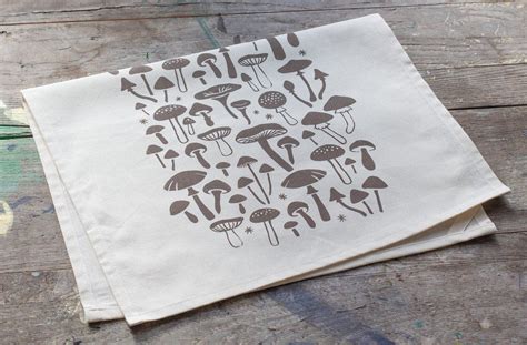 Hand Printed Mushrooms Tea Towel Printed Tea Towel Tea Towels