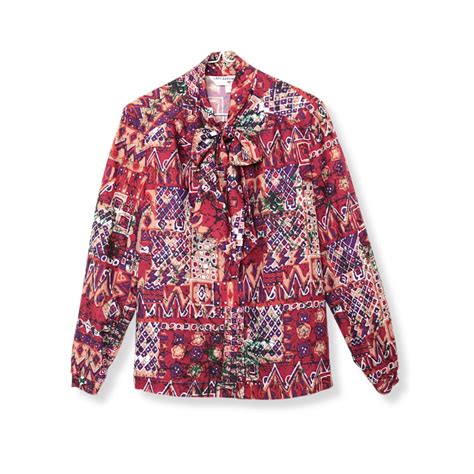 Vintage Multicolored Abstract Tie Neck Pussy Bow Blouse Size 12 Paper