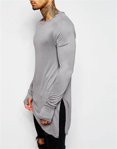 Asos Bamboo Jersey Super Longline Long Sleeve T Shirt With Asymmetric