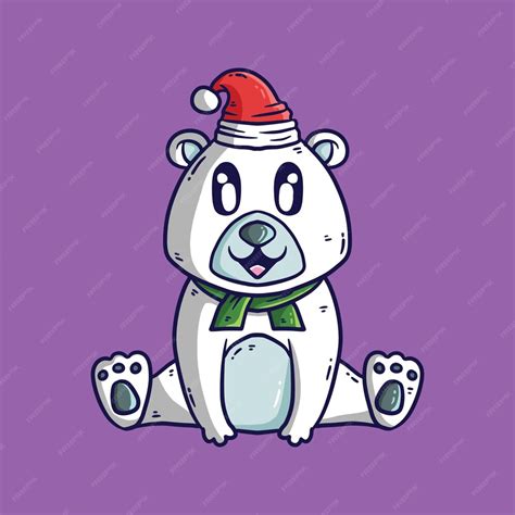 Premium Vector Adorable Polar Bear In Red Hat Scarf Sitting Cartoon