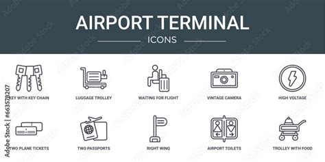 Set Of 10 Outline Web Airport Terminal Icons Such As Key With Key Chain