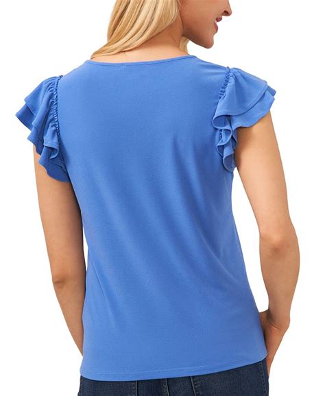 Cece Womens Ruffled Flutter Sleeve Short Sleeve Knit Top Macys