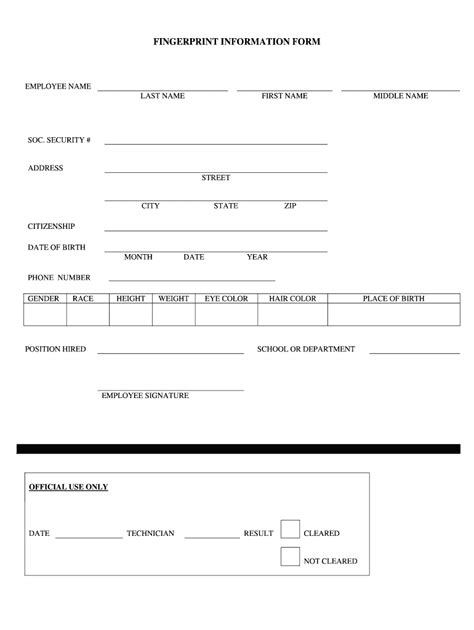 Fillable Online FINGERPRINT INFORMATION FORM EMPLOYEE NAME LAST NAME