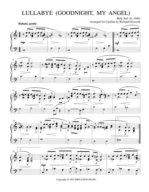 Lullabye Goodnight My Angel By Billy Joel Carillon Digital Sheet Music Sheet Music Plus